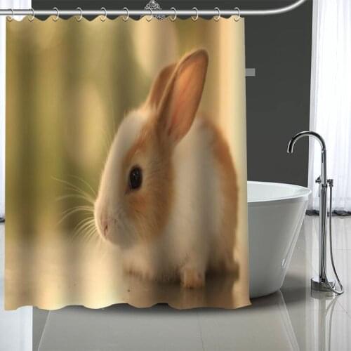 Custom High Quality Rabbit Shower Curtains Bath Products Bathroom Decor Waterproof Polyester With 12 Pcs Hooks