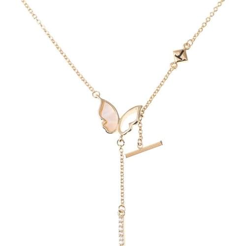 Sweet Womens Fashion Pendant Necklace Tassels Butterfly Pattern Natural Shell Material Vogue Necklace Jewelry Accessory Party
