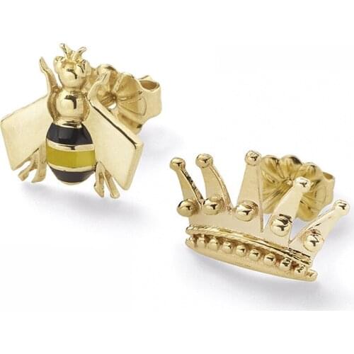 Simple female earrings bee crown high-end metal mini earrings temperament joker small fresh jewelry