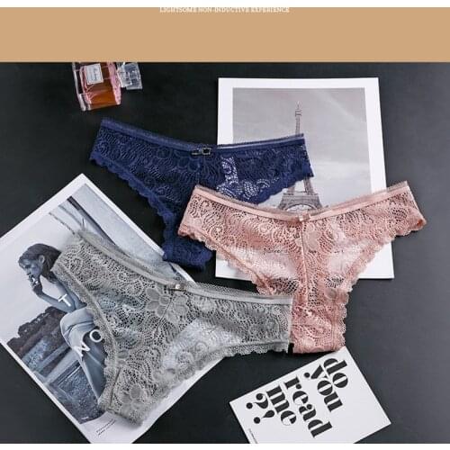 Sexy Lace Panties Women Low Waist Thong Women Hollow Out Ice Women Underwear Light Perspective String Solid Color Womens Tangas