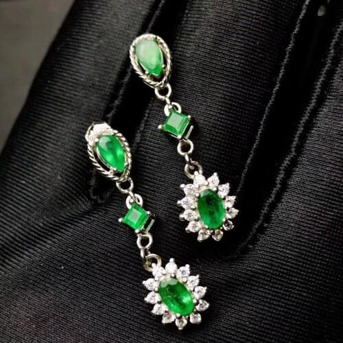 Earring Natural emerald earring Free shipping Real original emerald 925 sterling silver