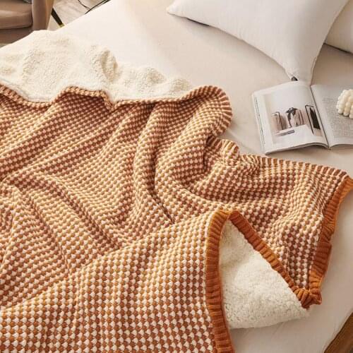 Nordic Chenille Lambs Thicken Knitted Throw Blanket Double Layer Sherpa Plush Fleece for Beds Sofa Knitting Blankets Bedspread