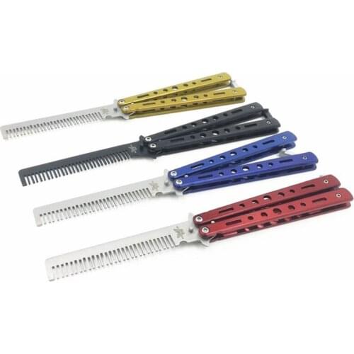 Foldable Comb Stainless Steel Practice Training Butterfly Knife Comb Beard & Moustache Brushes Hairdressing Styling Tool 6 Style