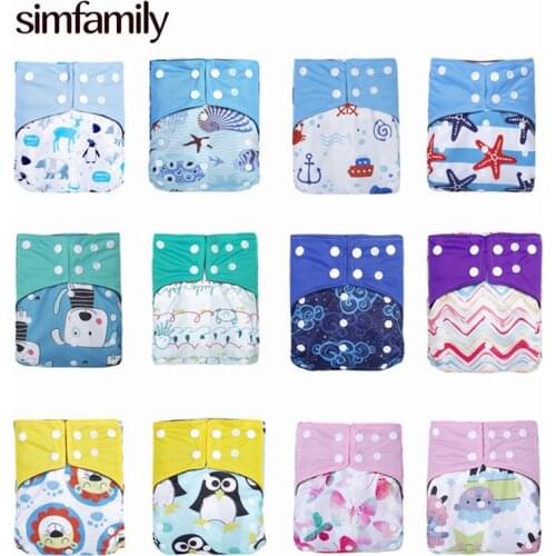 [simfamily]1PC Reusable Bamboo Charcoal One Size Pocket Cloth Diaper,Double Gussets,Color Snap,Waterproof Baby Nappy