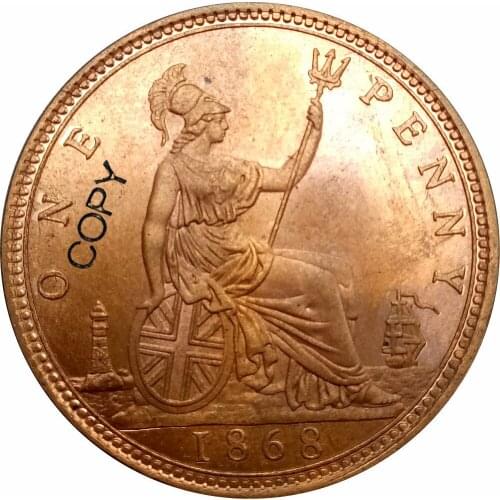 Great Britain Victoria 1868 One Penny Red Copper Copy Coin