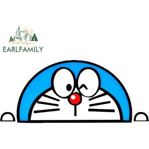 EARLFAMILY 13cm x 5.5cm for Doraemon Peeker Vinyl Car Stickers and Decals Funny Scratch-proof Window Vehicle VAN Decoration