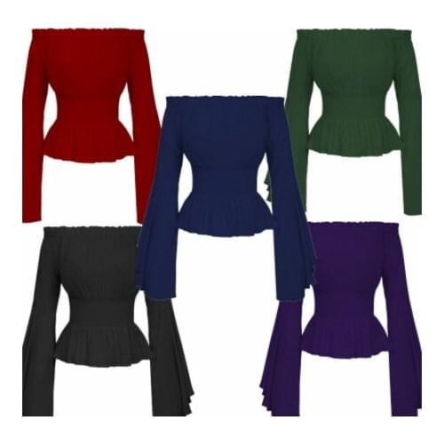 Women Girls Gothic Renaissance Victorian Chemise Shirt Medieval Retro Peasant Wench off shoulder Blouse Resist top Costume