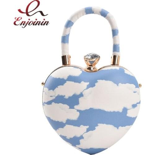 Cute Heart Shaped Ladies Handbag Fashion Women Designer Purses Watercolor Pattern Top Handle Shoulder Bag Party Clutch Leather