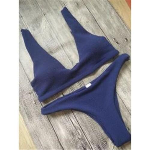 Womens Sexy Bikini Set Hollow Solid Color Halter Split Swimsuit Push Up Swimwear Brazilian Bikini Set Halter Hot Beach Bathing