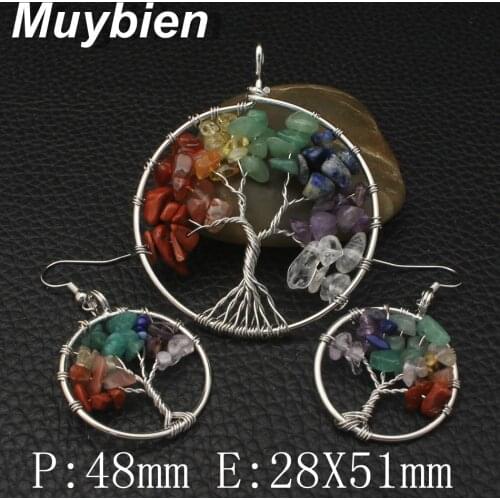 Newest design Round Tree Stainless Steel 19 Styles Silver color Pendant and Earrings Jewelry sets For Women SGGZAABG