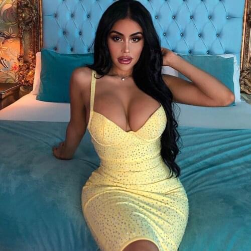 Seamyla 2020 New Women Summer Beading Bandage Dress Sexy Sleeveless Spaghetti Strap Mini Club Dress Evening Party Dress