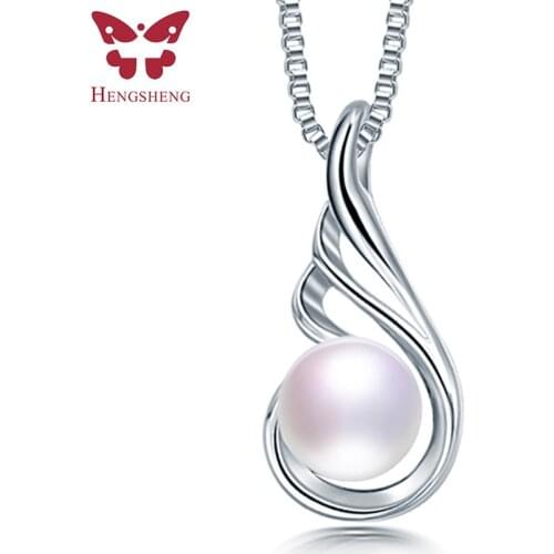 HENGSHENG Freshwater Pearl Elegant Women Pendant 925 Sterling Silver Fine Jewelry Concise Design Wing Pendant Necklace
