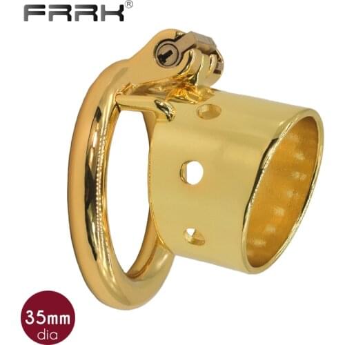FRRK Golden Penis Cage Erotic Cock Rings Male Chastity Device Bondage Belt BDSM Fetish Adult Sex Toys for Men to Lock Dick