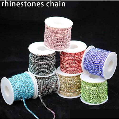 1/10yard ss6 ss12 ss16 Color Crystal Glass Rhinestones Applique silver close claw cup Chain necklace trim sewing Craft Belt 1Row