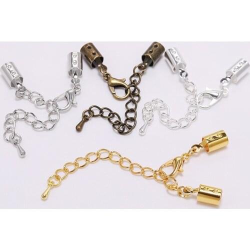10Pcs Alloy Extended Chain Leather Cord Clasps Hooks For DIY Jewelry Making Connectors Necklace Bracelet Lobster Clasps