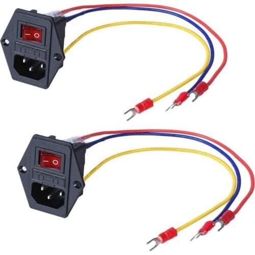 15A 250V Rocker Switch Power Socket Inlet Module Plug 5A Switch with 18 AWG Wiring 3 Pin IEC320 C14-2Pcs