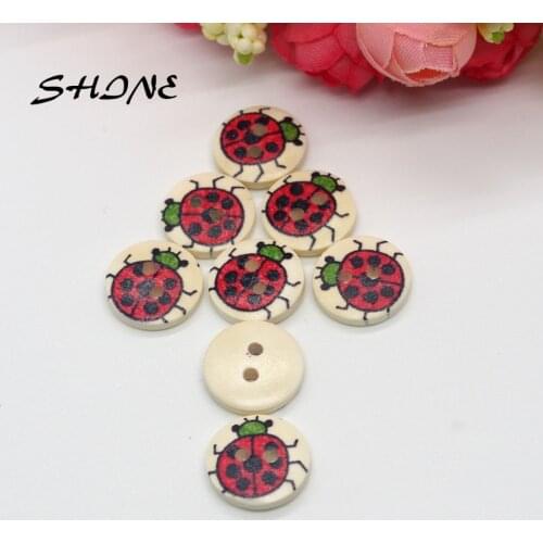 SHINE 200PCs Wooden Sewing Buttons Scrapbooking Round Two Holes 15mm Costura Botones Decorate bottoni botoes CB0043B