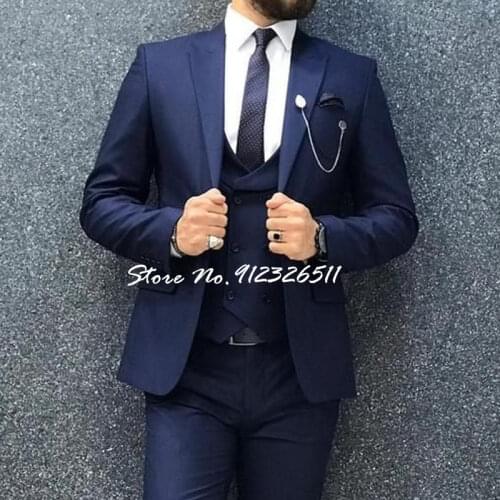 2021 Blue Men Suit Wedding Suits Formal Blazer Slim Fit costume homme mariage Party Suits Groom Wear 3Pieces(Jacket+Vest+Pants)