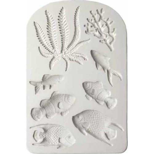 3D sea coral fish seaweed silica gel mold cake frame fudge cake diy paper cup cake candy chocolate mold