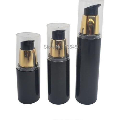 50pcs 20ml 30ml 50ml gold rim PP cosmetic bottle travel serum pump black bottle lotion airless makeup bottles