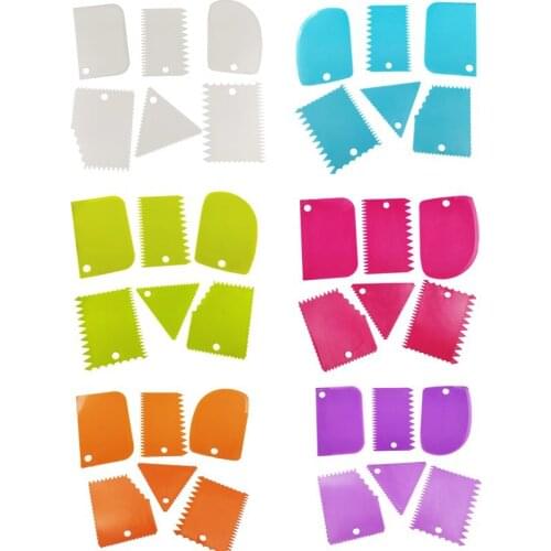 6Pc Baking Pastry Tools Plastic Dough Knife Icing Fondant Scraper Decorating Plain Smooth Jagged Edge Spatulas Cutters Cake Tool