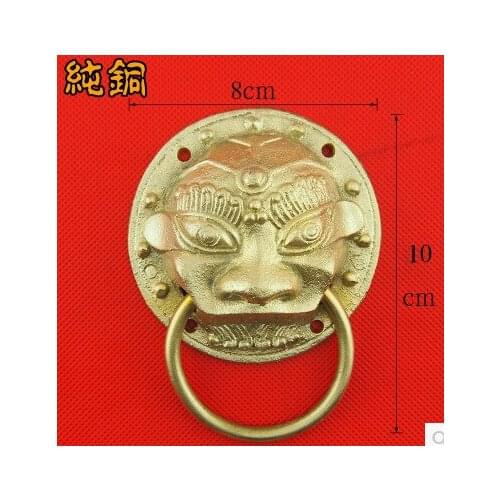 8CM Chinese ancient copper handle Shoutou door knocker ring copper lion head handles