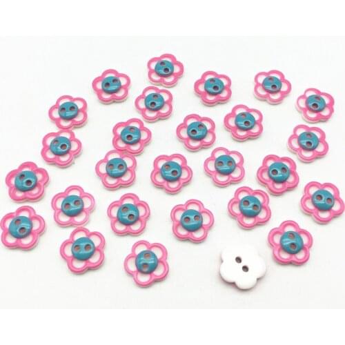 50pcs 12mm Pink+Blue Resin Flowers Buttons For Dolls Soft Toys Clothing 2 Holes Sewing Accessories Scrapbooking Embellishments