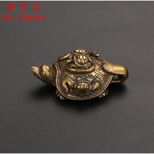 Antique Bronze Turtle Statue Ornament Miniatures Figurines Chinese Classical Copper Turtle Fish Tank Decorations Vintage Crafts