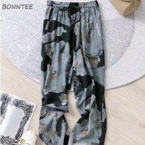 Pant Women Summer Fashion Loose High Waist Ulzzang Oversize Stretchy Print Wide Leg All-match Streetwear Chiffon Vintage Trouser