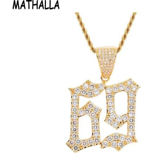 Popular Gold Rappers 6ix9ine Pendant Iced Out AAA Cubic Zircon Stone Number 69 Charm Steel Chain Necklace Hip Hop Jewelry Unisex
