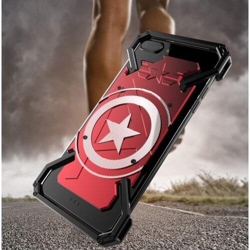 R-JUST For iphone 6 6s 7 8 plus supper hero Captain America Armor Heavy Dust CNC Metal protect Skeleton head phone case cover