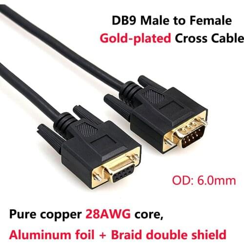 DB9 Male to Female Gold-plated Cross Cable Pure Copper Line RS232 9 Pin Serial Connector Wire COM Core with Double Shield
