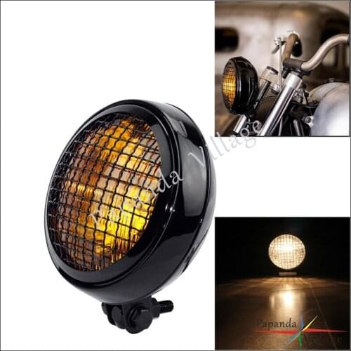 Black Round Scrambler 5.75 Inch Motorcycle Headlight Mesh Grill Guard Vintage Headlamp For Harley Dyna Cafe Racer Bobber Chopper