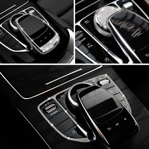 For Mercedes Benz C W205 C180 C200 C220 Central Console Mouse Adjust Button Switch Refit Artificial Crystal Diamond Decal Trim