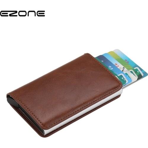 EZONE Antimagnetism RFID Card Holder Wallet for Men Credit Card Holder Business Unisex PU Leather Cardholder Aluminum Box