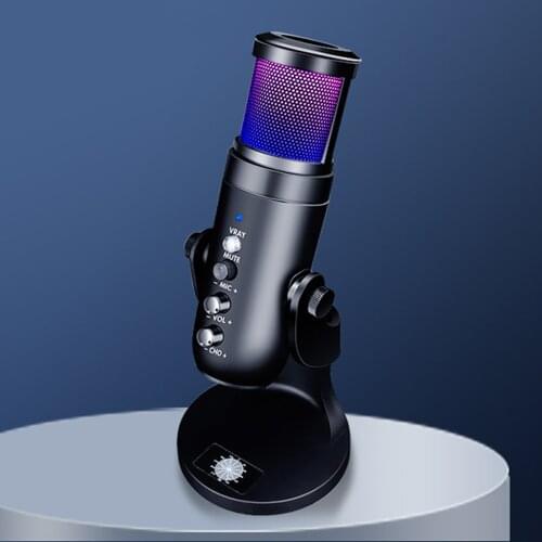 USB RGB Cardioid Computer Microphone w/ 3.5mm Headphone Port for Laptop Desktop Gaming Microphone Plug & Play
