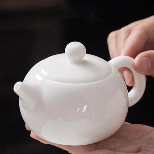 Chinese Handmade White Porcelain Teapot Ceramic Tea Set Creative Tea Maker Portable Simple Office Kung Fu Kettle With Handle
