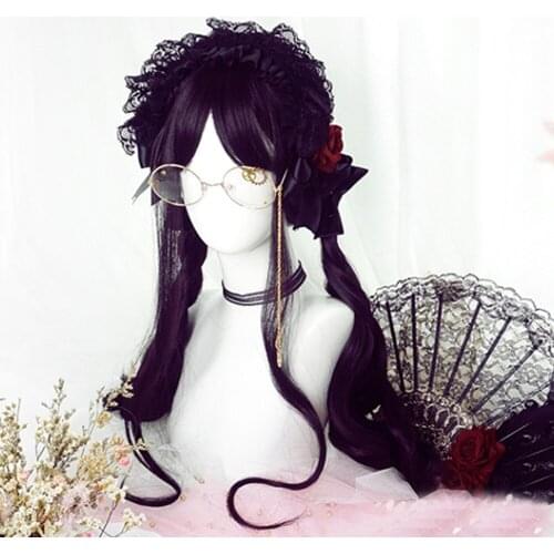 CosplayMix 55CM Heat Resistant Lolita Long Curly Black Mix Purple Ombre Bangs Cute Girl Party Synthetic Hair Cosplay Wig+Cap