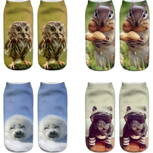 Animal Funny wolf/owl/horse/bear 3D Printed cute cotton Low Ankle socks for women casual harajuku short socks 20 styles