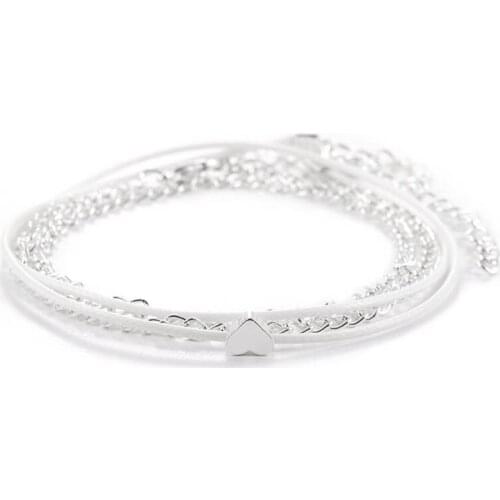 Multilayer Silver Plated Alloy Metallic Chain Heart Circle Anklets for Women