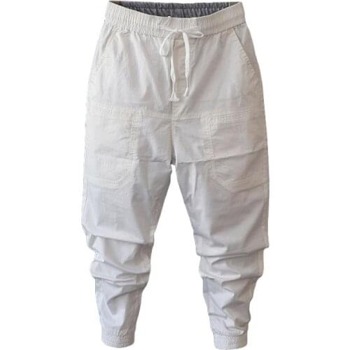 Fashion Mens Korean Style Harem Pants Loose Fit Hip Hop Solid Summer Pants Streetwear Joggers Trousers For Male