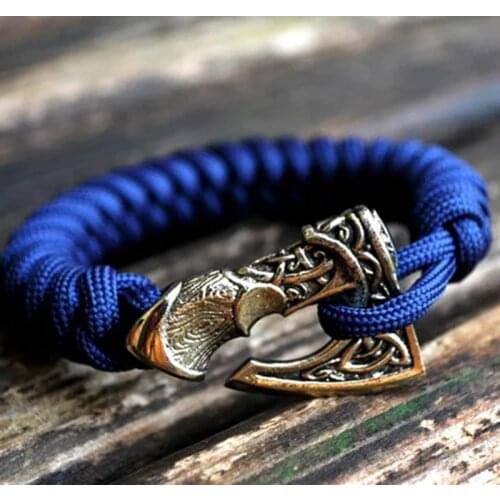 Norse Slavic Thor Hammer Paracord Viking Bracelet with Axe of Perun Viking Jewelry Gift for Him Bracelet Men