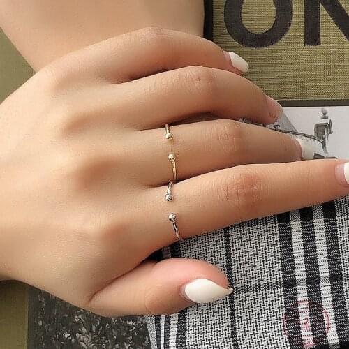 925 Sterling Silver Minimalist Style Double Headed Bead Open Ring Adjustable Couple Gift Party Dress Jewelry Accessories