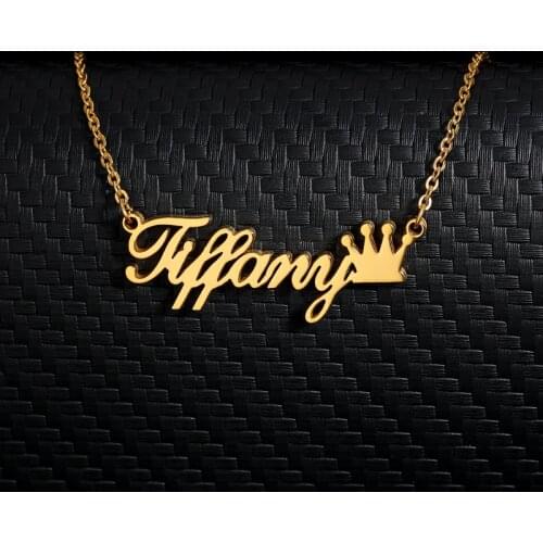 Custom Name Necklaces With Crown For Women Men Gold Silver Color Stainless Steel Chain Personalized Nameplate Pendant Necklace