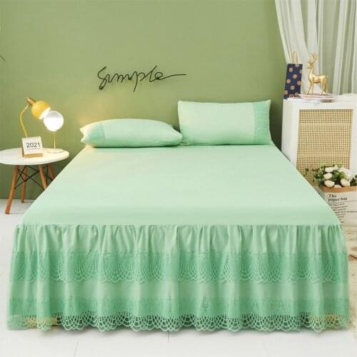 Princess Style Bed Sheet Embroidery Lace Solid Green Bed Dress Mattress Protect Cover Sleeping Bed Skirt Sheets for Double Bed