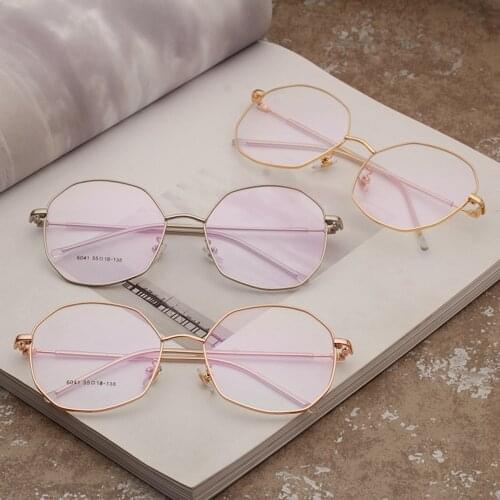 Clear Eye Glasses Frame Women Retro Irregular Polygon Men Brand Designer Wholesale Metal Transparent Optical Frames 6041OLO
