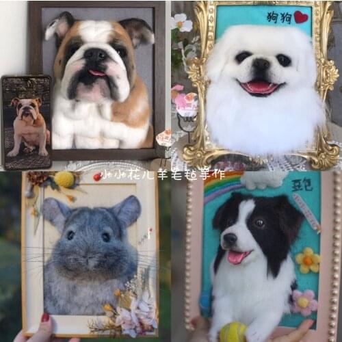 Handmade Wool Needle Felted Pet Cat Dog Souvenir Photo Frame Customized Imitation Cat Dog Decor Souvenir