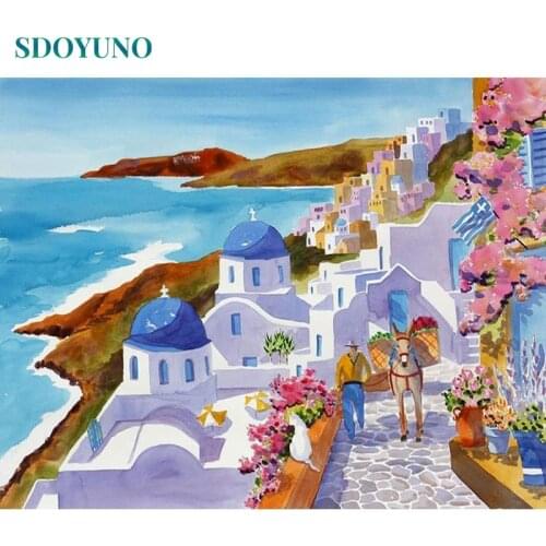 SDOYUNO DIY Painting By Numbers Kits 60x75cm Scenery Coloring By Numbers On Canvas Seascape Frameless Digital Painting Home Deco