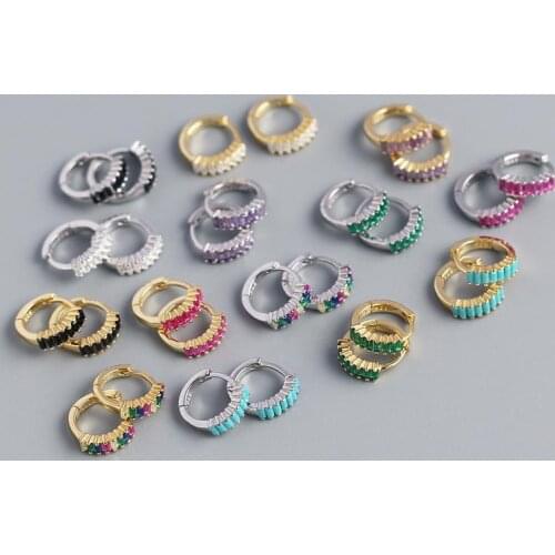 925 sterling silver earring fashion rectangle color zircon round ear ring ear bone Wild trend sweet simple women girl ear jewelr