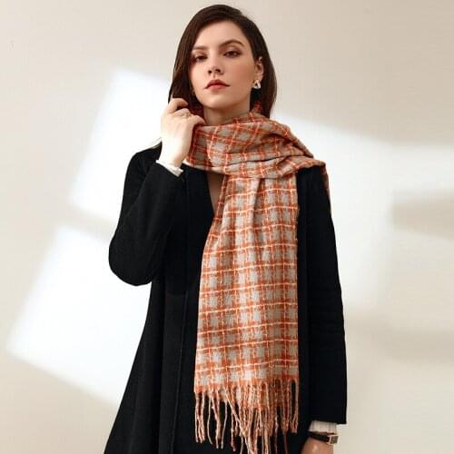 VISROVER New Check Scarf Winter For Woman Female Shawls Cashmere Handfeeling Winter Wraps Plaid Hijab Poncho Ladies Wholesale